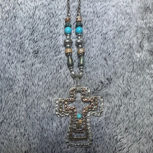 Cross beaded necklace. Gorgeous metals and beads
